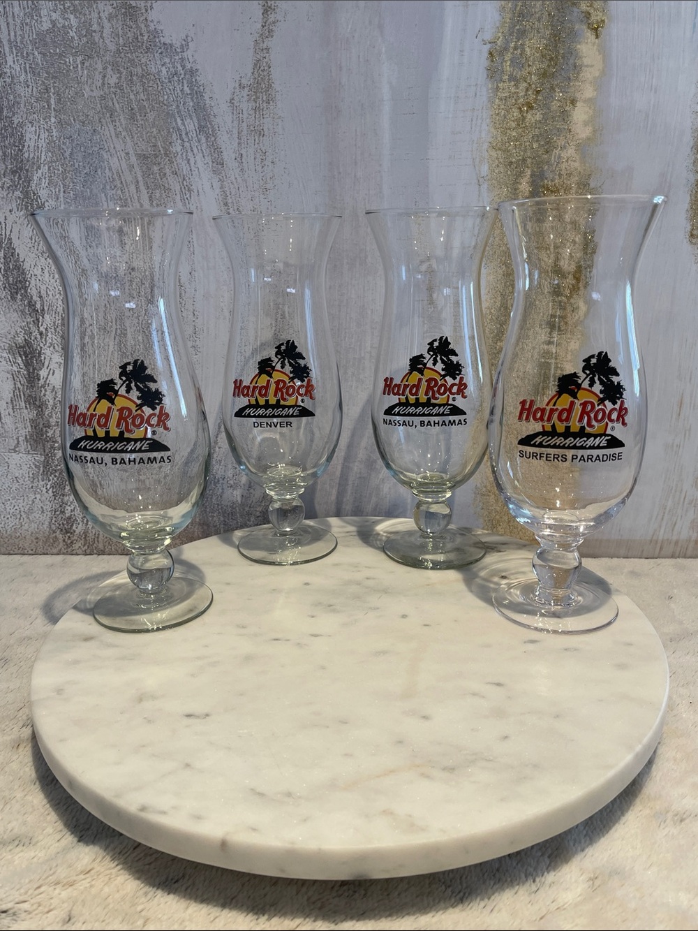 Set of 4 Hard Rock Cafe Hurricane Glasses Denver, Surface Paradise ++